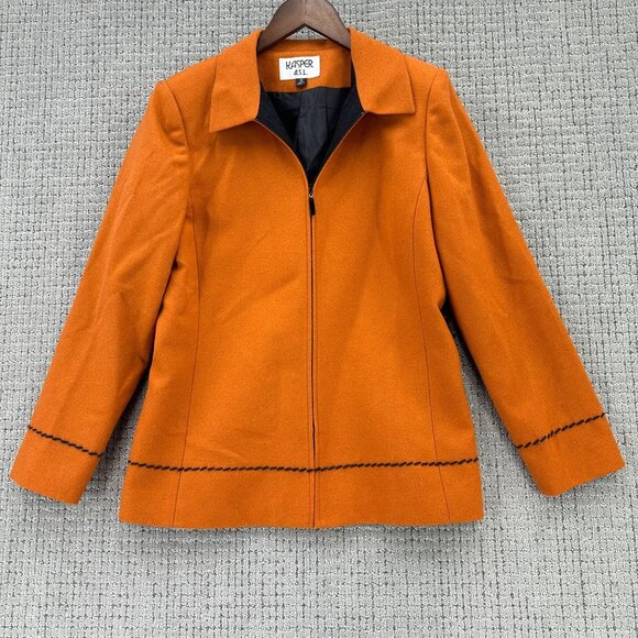 KASPER ASL Blazer Women's Size 10 Orangish Jacket Lined Zip Wool Blend Pockets - Picture 1 of 11